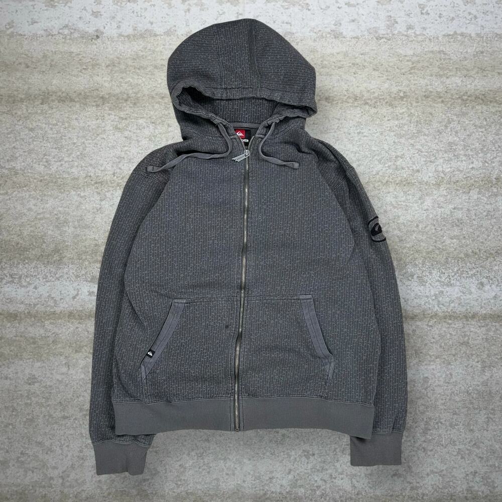 Vintage Y2K Quiksilver Skate Hoodie Mens XL Dark Grey Cotton Full Zip